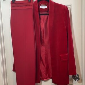 Calvin Klein Red Velvet Open Front Suit Jacket & Dress Pants Size 6